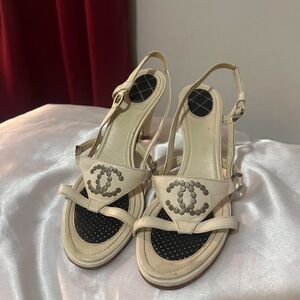 CHANEL Sandals High Heels Studded Coco Mark